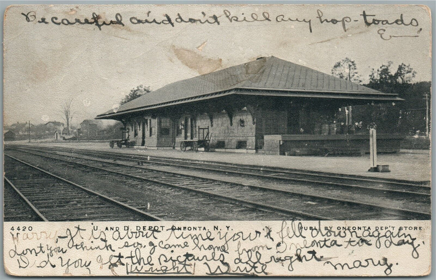 ONEONTA NY RAILROAD STATION RAILWAY DEPOT ANTIQUE POSTCARD