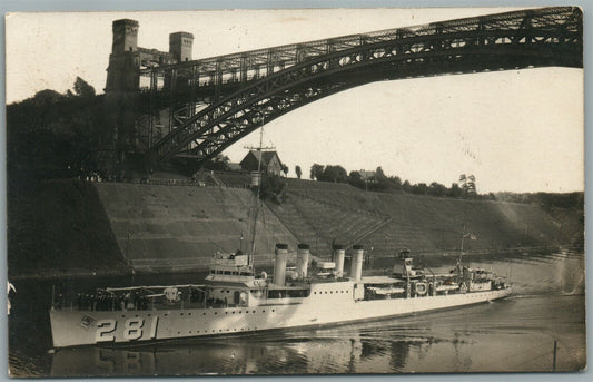 MILITARY SHIP USS SHARKEY ANTIQUE REAL PHOTO POSTCARD RPPC