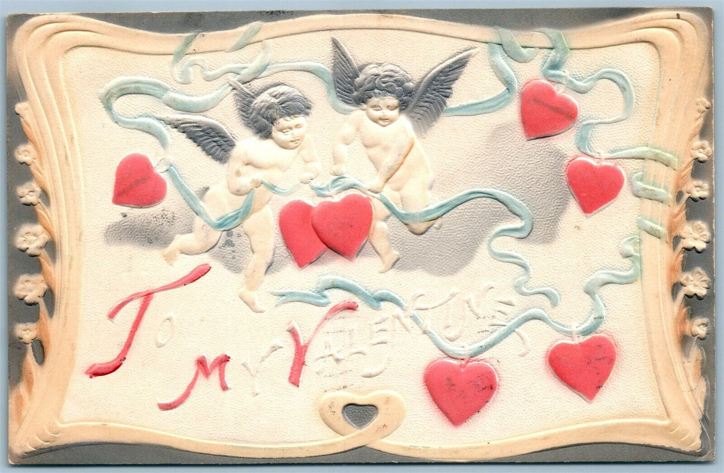 EMBOSSED CUPIDS ANTIQUE VALENTINE POSTCARD