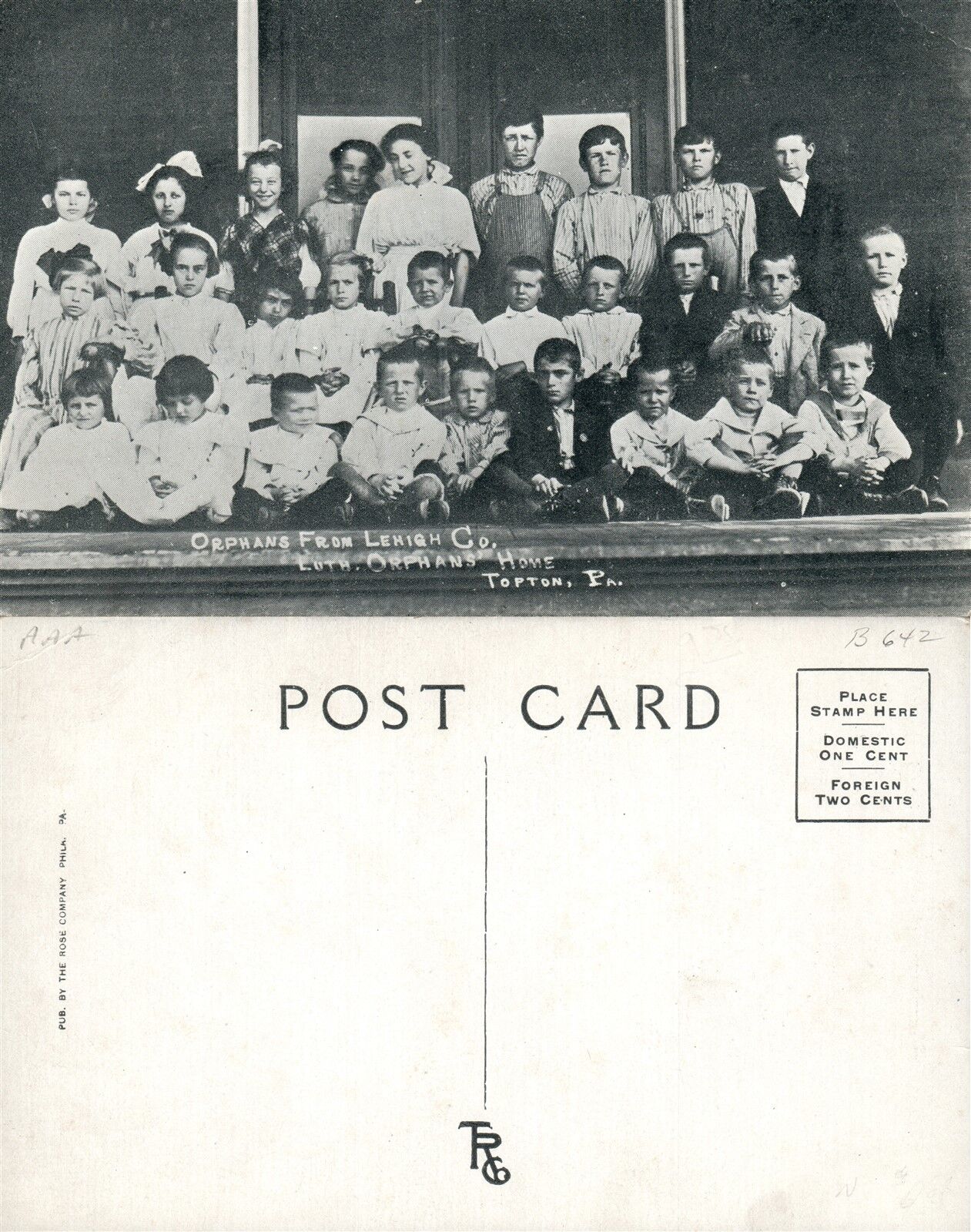 TOPTON PA ORPHANS FROM LEHIGH CO. LUTHERAN ORPHANS HOME ANTIQUE POSTCARD