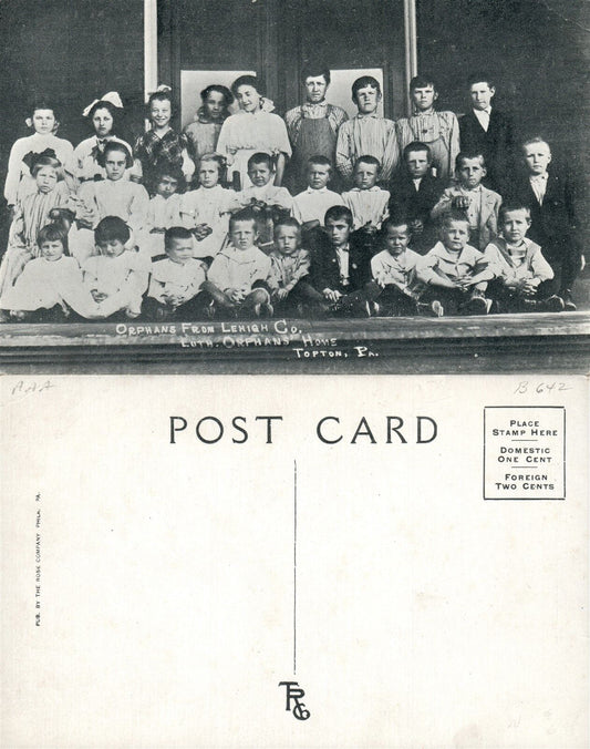 TOPTON PA ORPHANS FROM LEHIGH CO. LUTHERAN ORPHANS HOME ANTIQUE POSTCARD