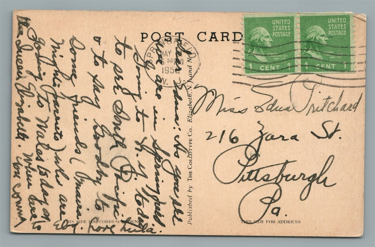SPRINGFIELD NJ CALDWELL'S PRESBYTERIAN CHURCH VINTAGE POSTCARD