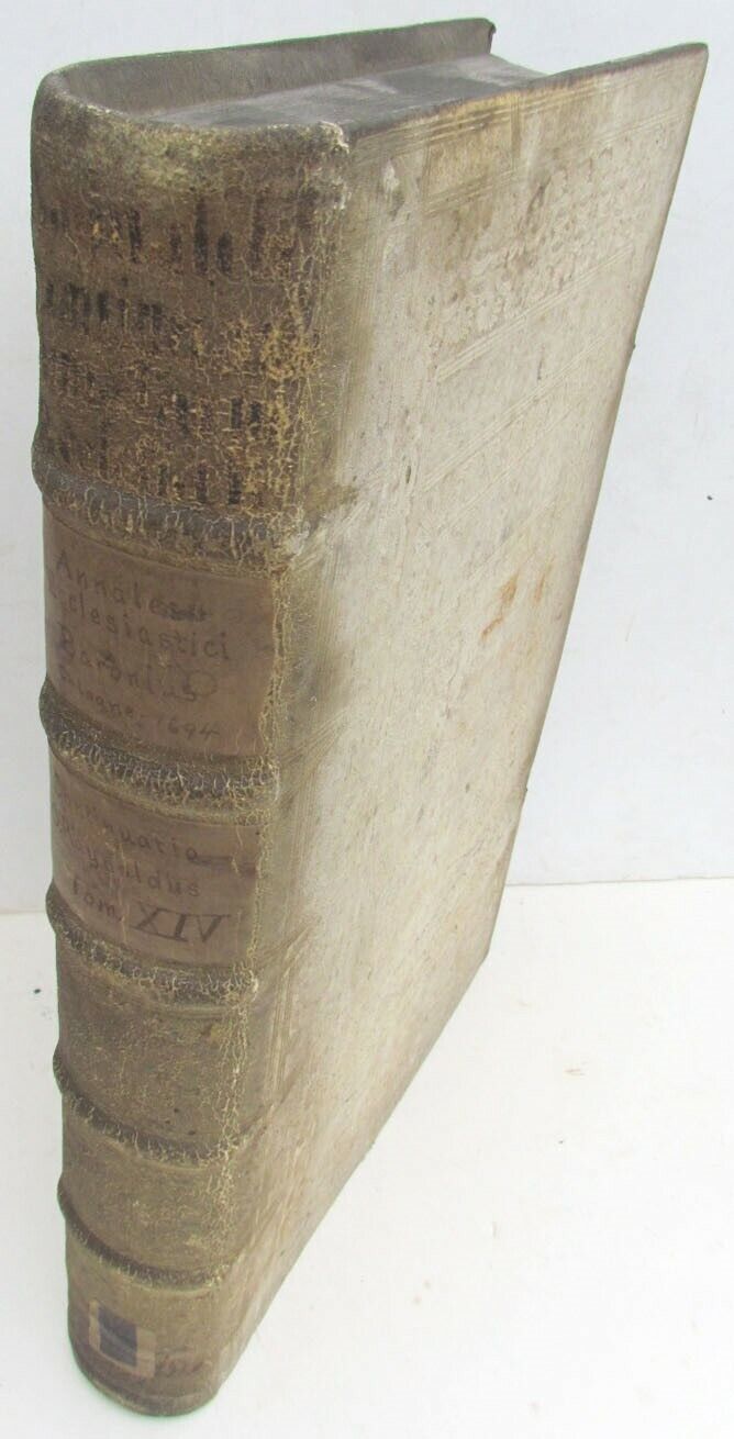 1694 BLIND-STAMPED PIGSKIN OVER WOODEN BOARDS FOLIO ANNALES ECCLESIASTICI