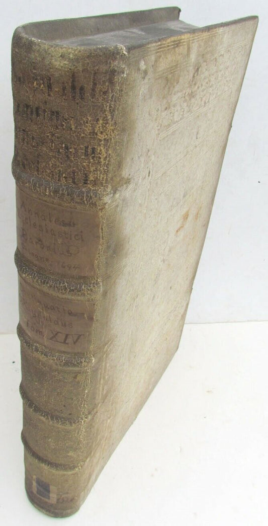 1694 BLIND-STAMPED PIGSKIN OVER WOODEN BOARDS FOLIO ANNALES ECCLESIASTICI