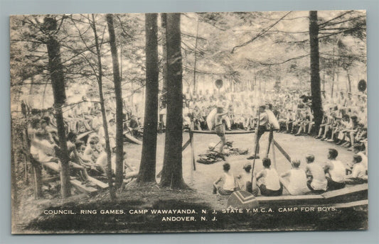ANDOVER NJ CAMP WAWAYANDA YMCA CAMP FOR BOYS RING GAMES VINTAGE POSTCARD