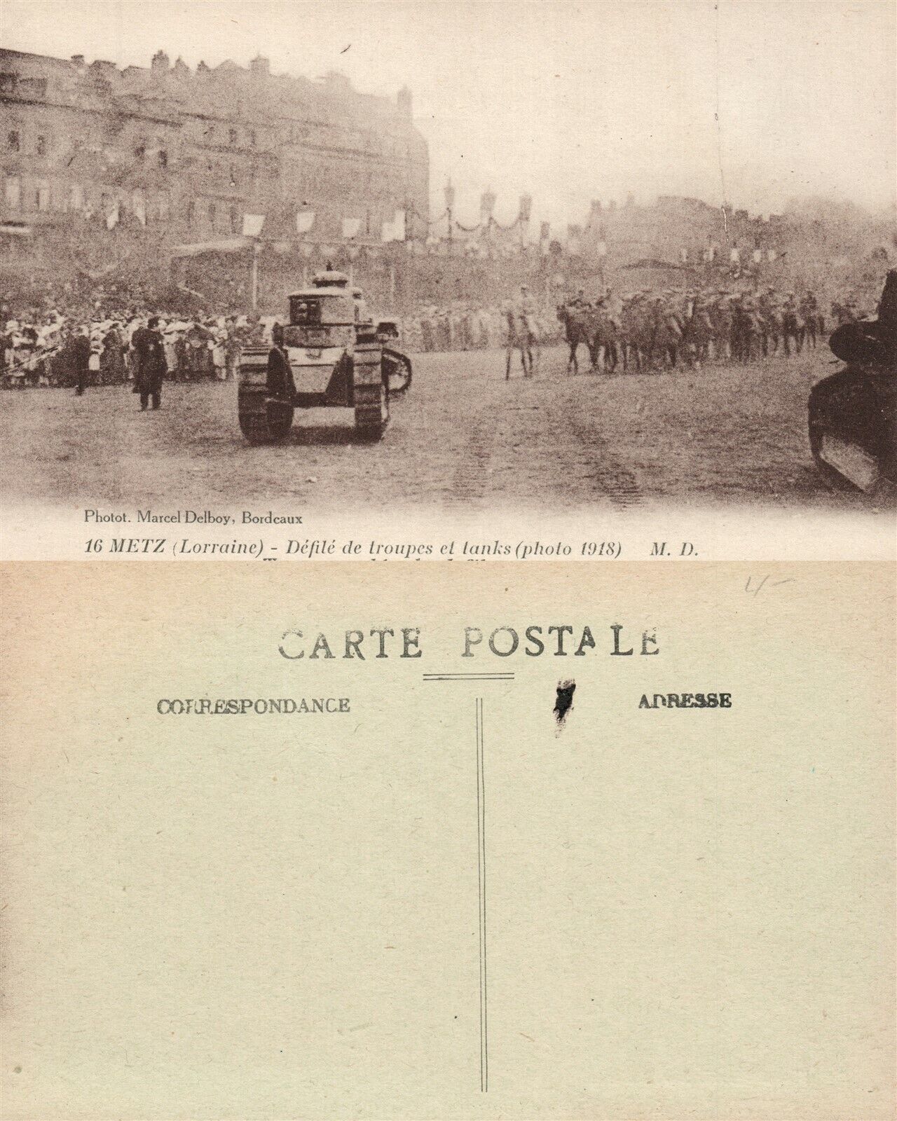 FRENCH PARADE w/ TANKS WWI ANTIQUE POSTCARD