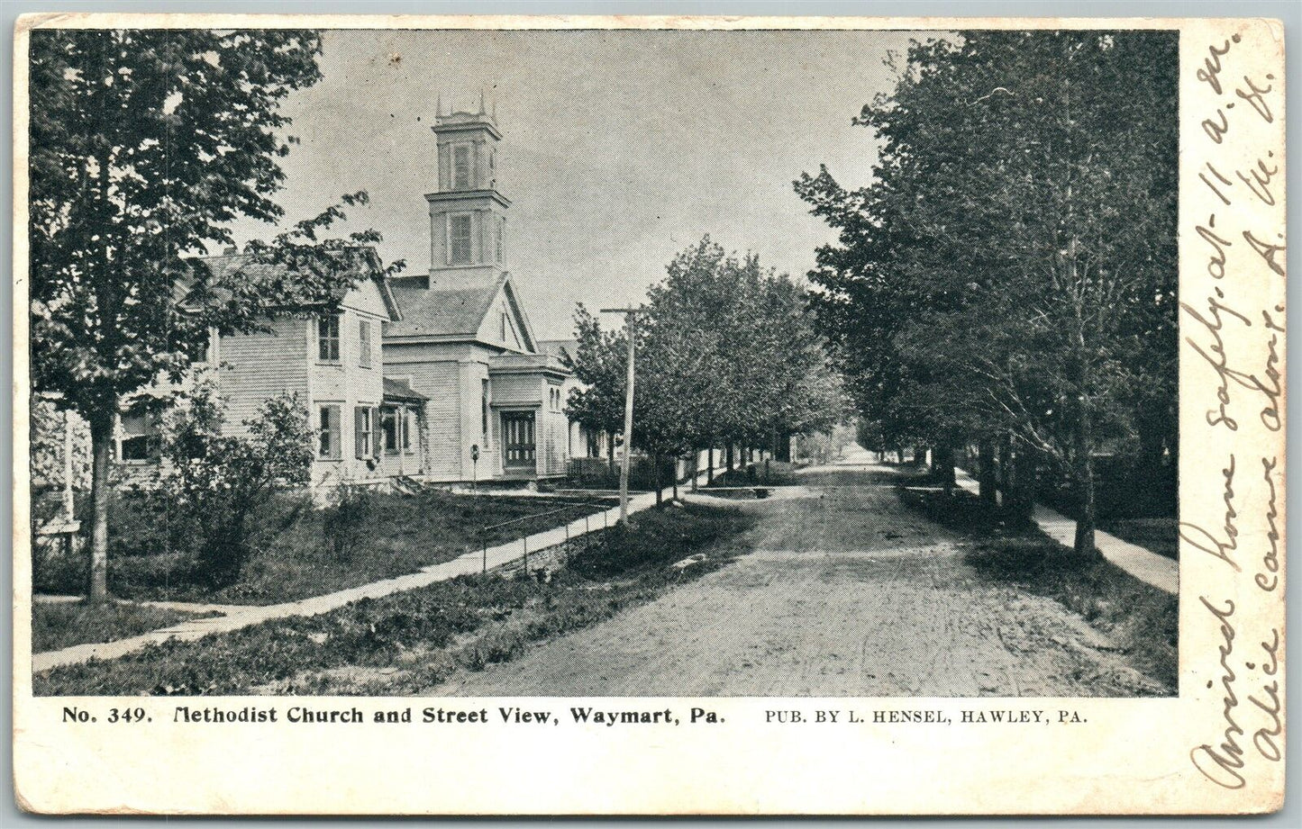 WAYMART PA METHODIST CHURCH & STREET VIEW ANTIQUE POSTCARD PRIVATE MAILING CARD