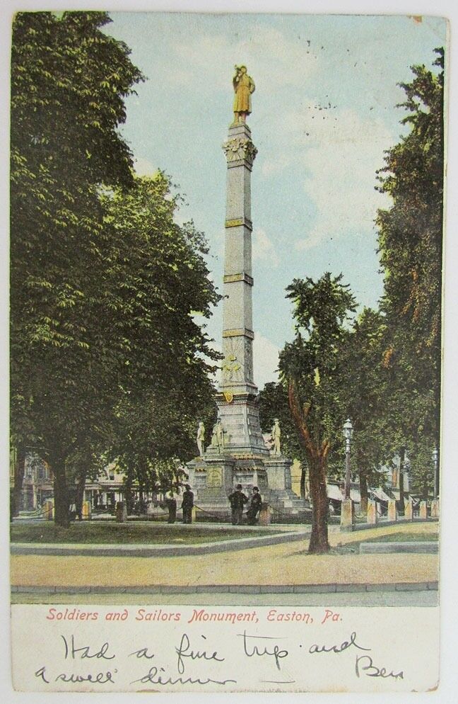 ANTIQUE 1906 UNDIVIDED POSTCARD SOLDIERS & SAILORS MONUMENT EASTON PA