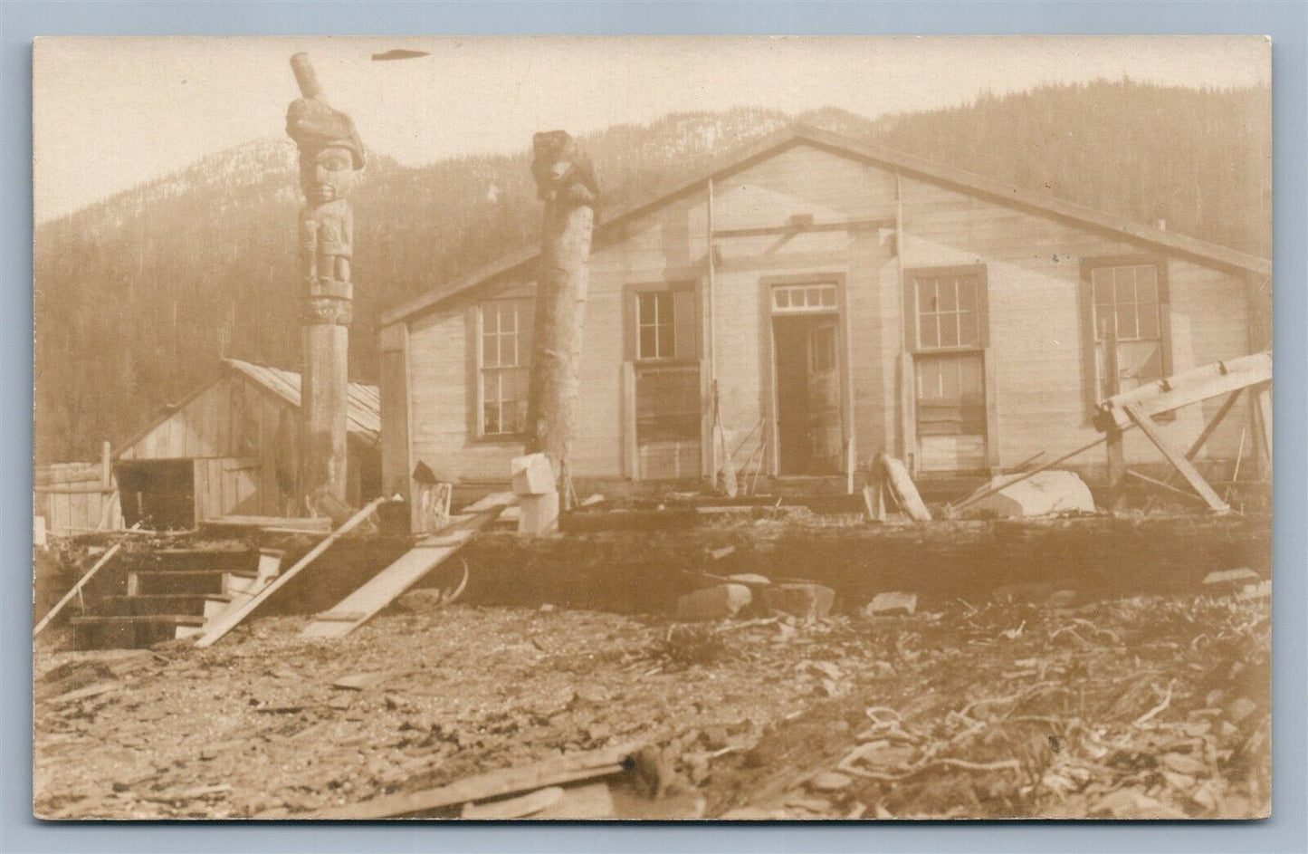 AMERICAN INDIAN TOTEM AT WRANGELL AK ANTIQUE REAL PHOTO POSTCARD RPPC