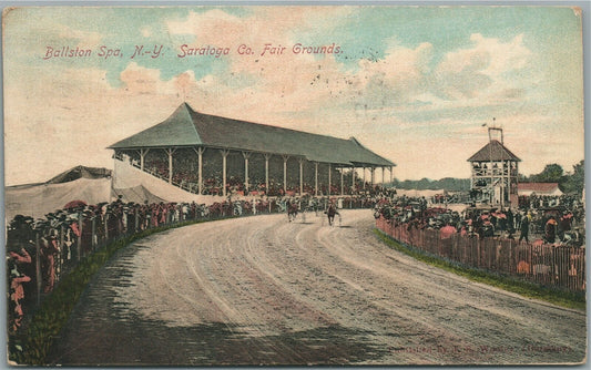 BALLSTON SPA NY SARATOGA COMPANY FAIR GROUNDS HORSE RACING ANTIQUE POSTCARD