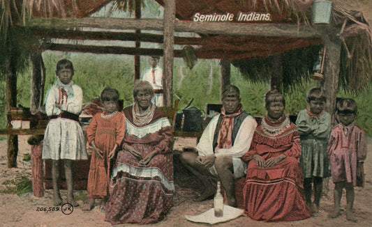 AMERICAN SEMINOLE INDIANS FL ANTIQUE POSTCARD