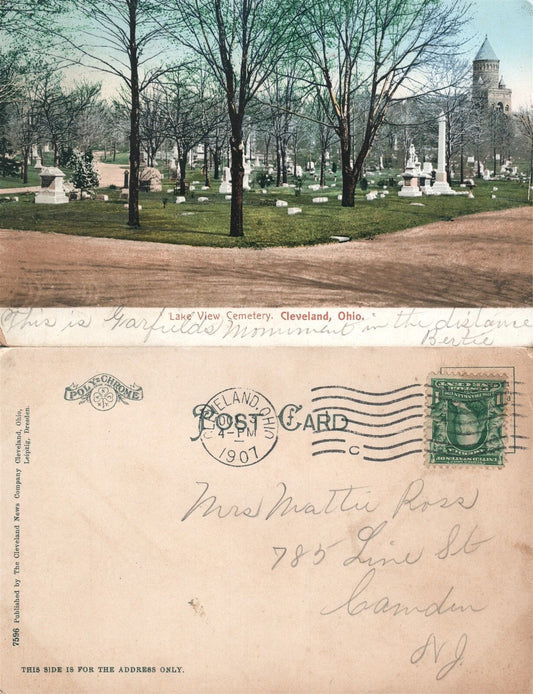 CLEVELAND OH LAKE VIEW CEMETERY 1907 UNDIVIDED ANTIQUE POSTCARD