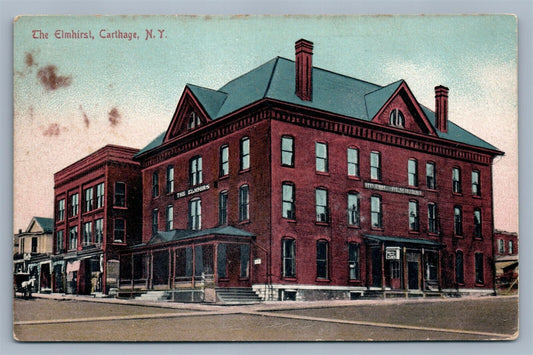 CARTHAGE NY ELMHIRST HOTEL 1909 ANTIQUE POSTCARD