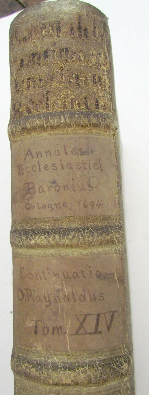 1694 BLIND-STAMPED PIGSKIN OVER WOODEN BOARDS FOLIO ANNALES ECCLESIASTICI