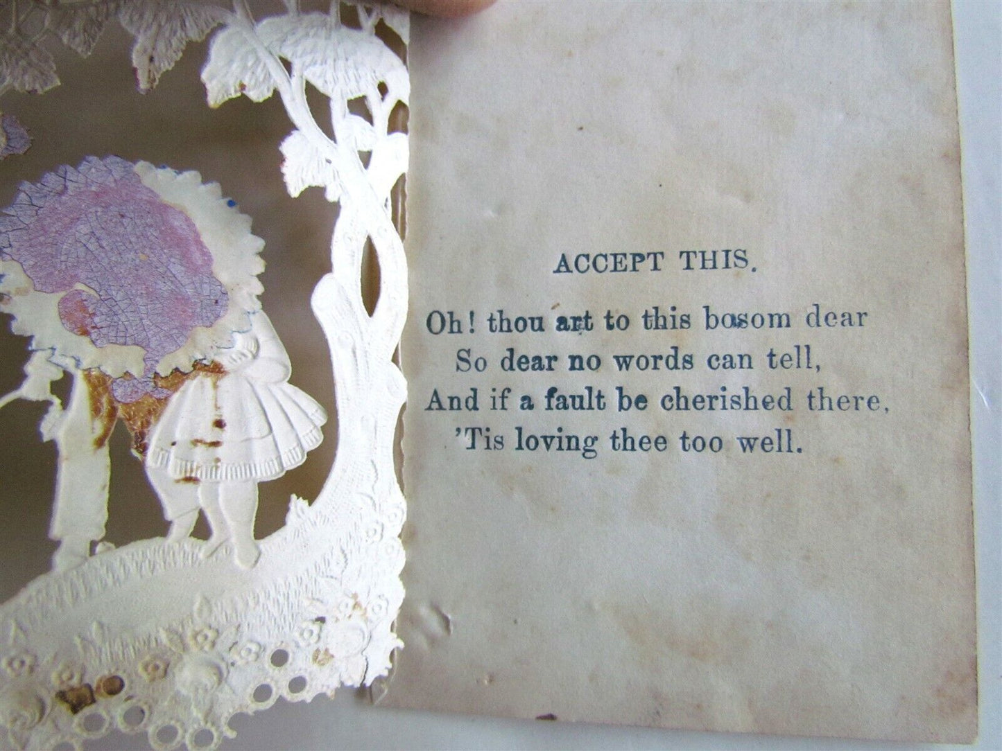 ANTIQUE ROMANTIC MESSAGE CARD LACE FOIL SMALL SIZE