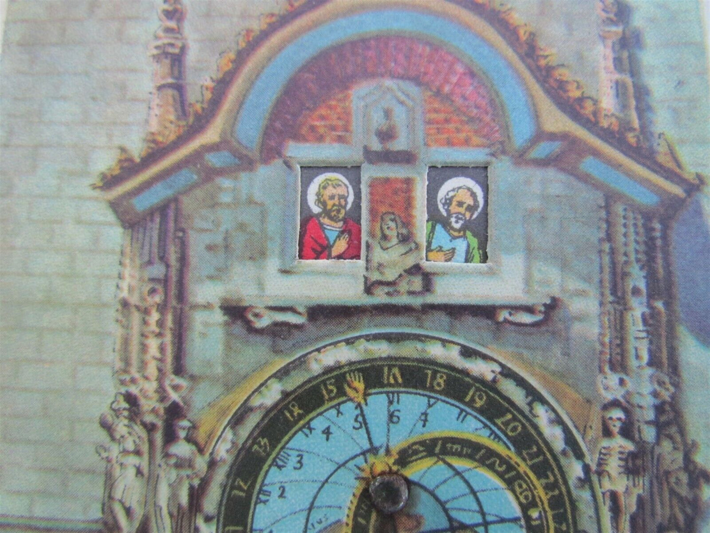 PRAGUE ASTRONOMICAL CLOCK MECHANICAL ANTIQUE CZECH POSTCARD w/ rotating figures