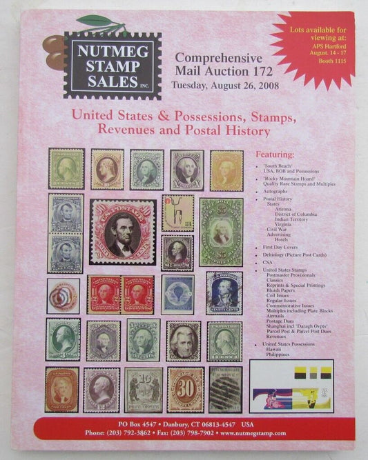 NUTMEG STAMP SALE US & POSSESSIONS REVENUES POSTAL HISTORY 2008 AUCTION CATALOG