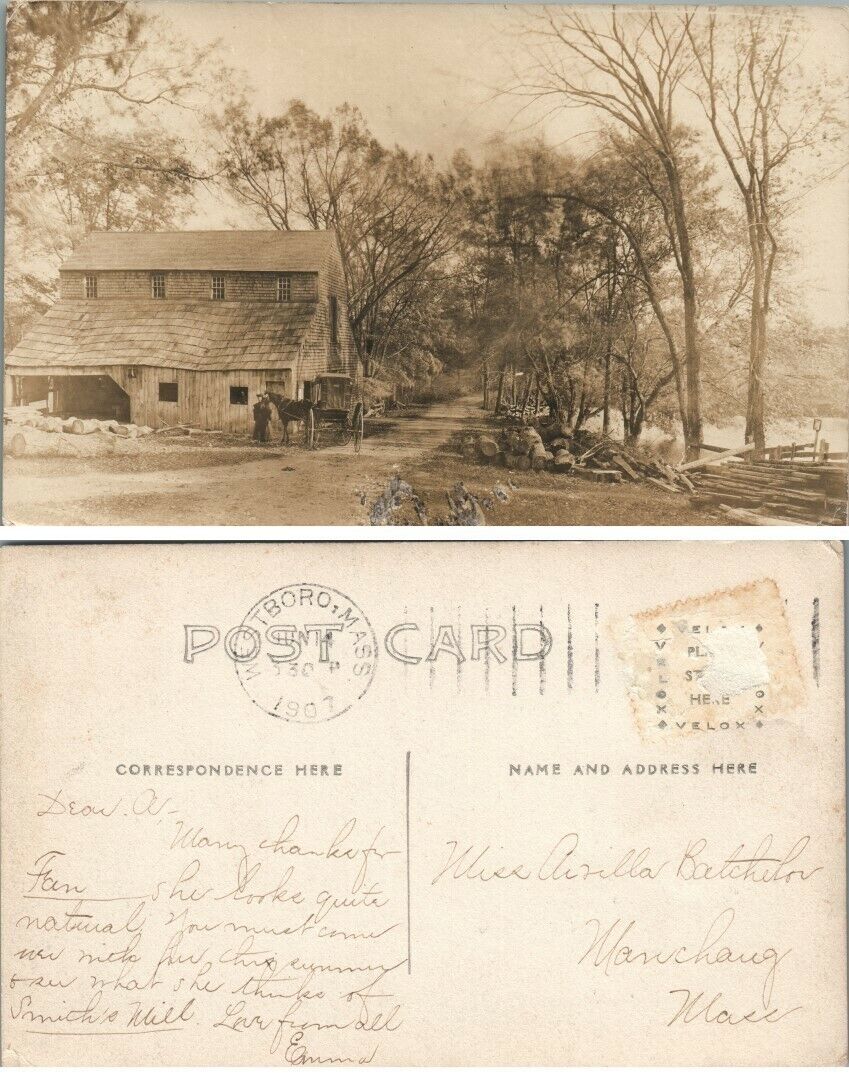 STREET SCENE WESTBOROUGH MA ANTIQUE 1907 RPPC REAL PHOTO POSTCARD