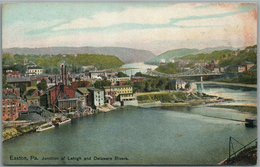 EASTON PA JUNCTION of LEHIGH & DELAWARE RIVER ANTIQUE POSTCARD