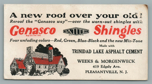 PLEASANTVILLE NJ GENASCO SHINGLES ADVERTISING VINTAGE CARD