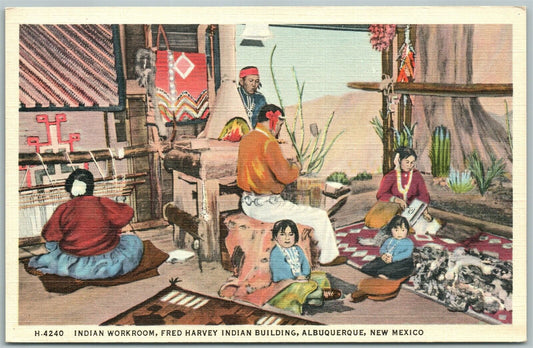 AMERICAN INDIAN FRED HARVEY BUILDING WORKROOM VINTAGE POSTCARD