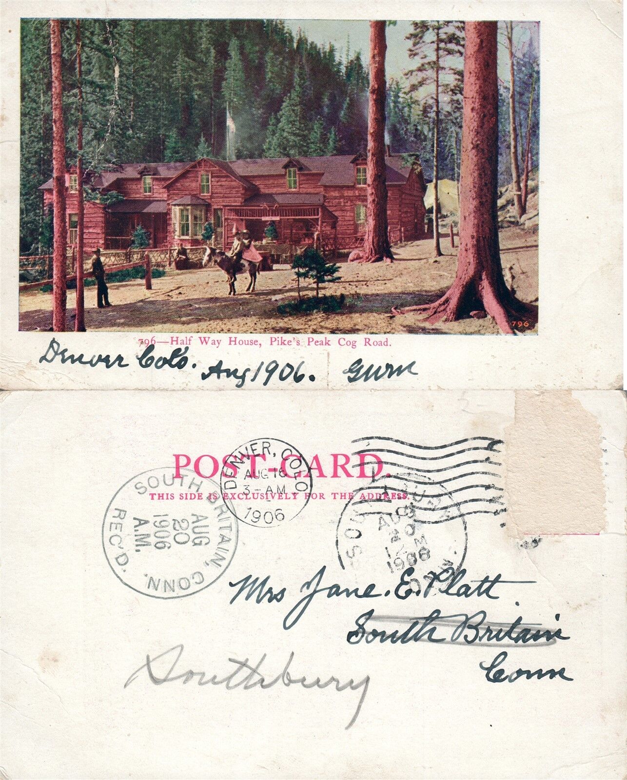 PIKE'S PEAK COG ROAD CO HALF WAY HOUSE 1906 UNDIVIDED ANTIQUE POSTCARD