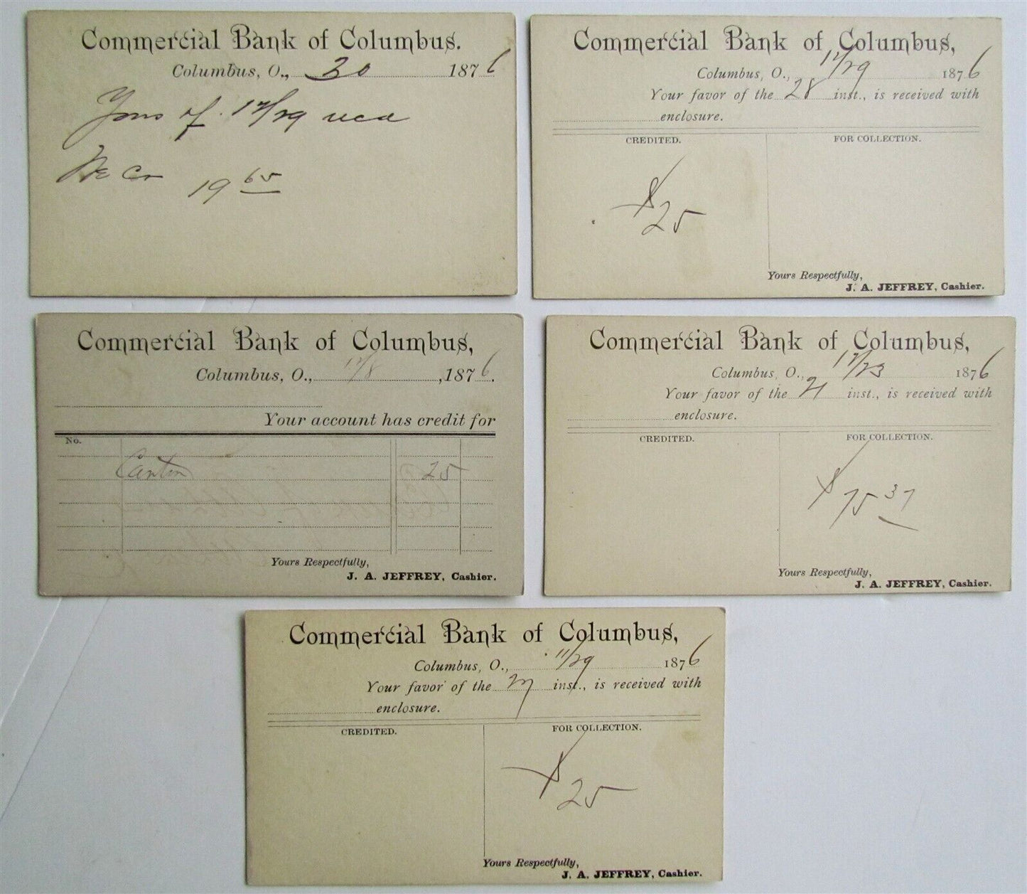 1880s LOT of 13 FAIRFIELD BANK LANCASTER OHIO ANTIQUE STATEMENT CARDS POSTCARDS