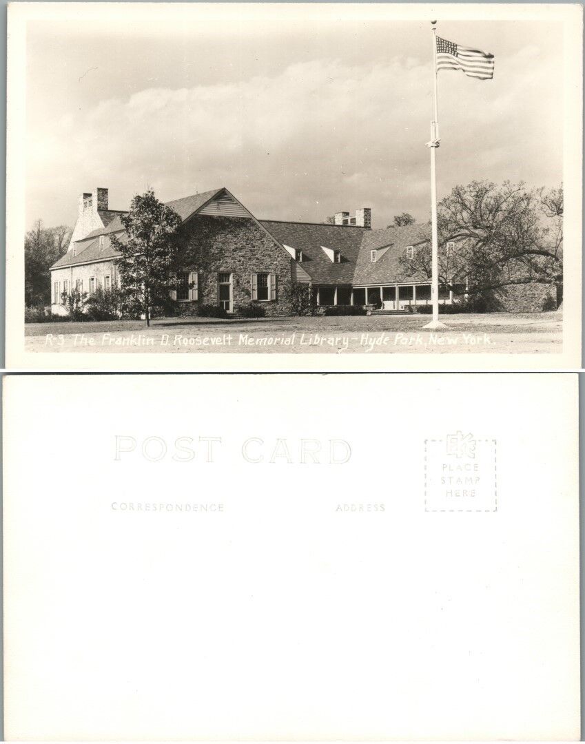 ANTIQUE RPPC REAL PHOTO POSTCARD - F. ROOSEVELT MEMORIAL LIBRARY HYDE PARK N.Y.