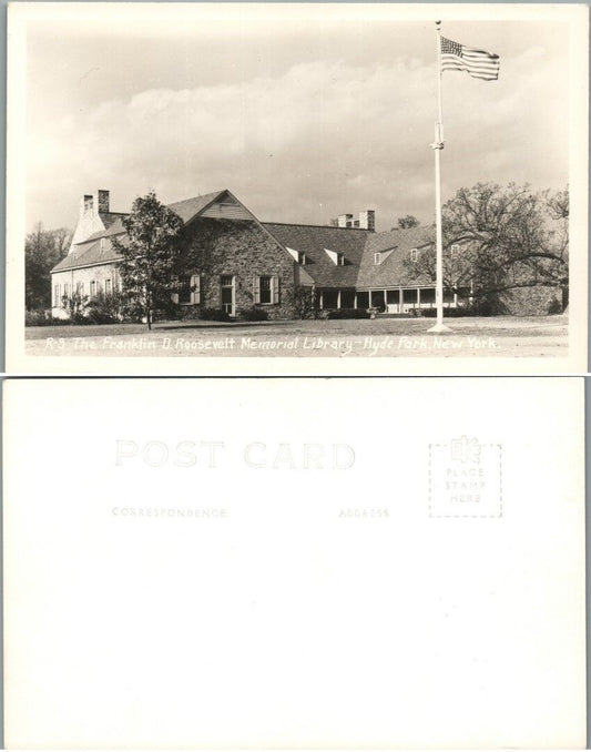 ANTIQUE RPPC REAL PHOTO POSTCARD - F. ROOSEVELT MEMORIAL LIBRARY HYDE PARK N.Y.