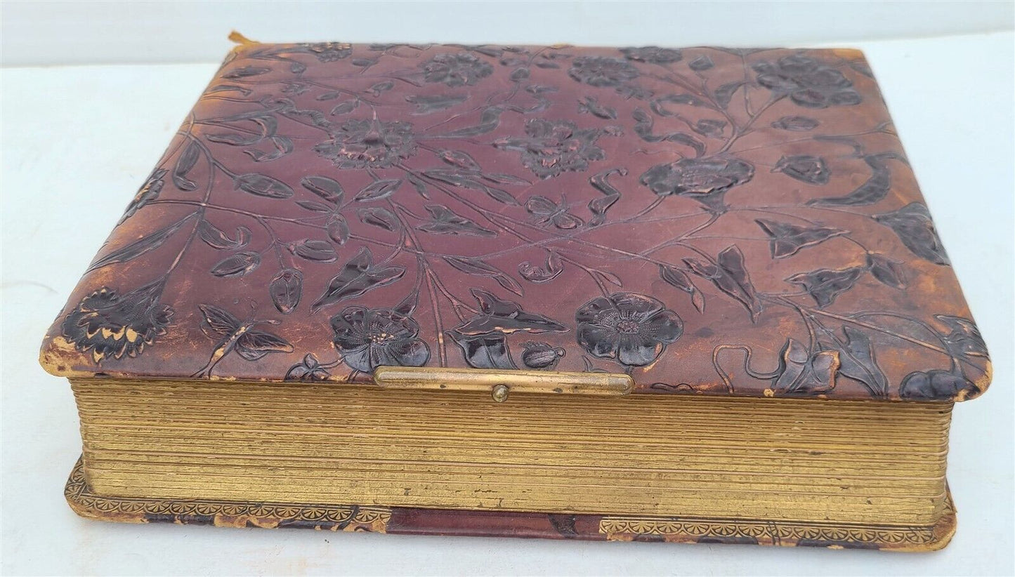 PHOTO ALBUM VICTORIAN antique with 20 PHOTOS nice embossed leather binding 19 c.