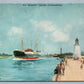 M.S. SCARCITY SHIP LEAVING LITTLEHAMPTON UK ANTIQUE POSTCARD w/ LIGHTHOUSE