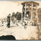 CIRCUS PERFORMANCE w/ DOGS & MONKEY ANTIQUE REAL PHOTO POSTCARD RPPC