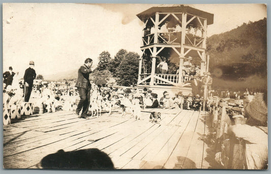 CIRCUS PERFORMANCE w/ DOGS & MONKEY ANTIQUE REAL PHOTO POSTCARD RPPC