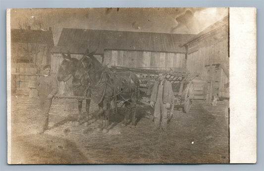 FARM SCENE w/ HORSE CART ANTIQUE REAL PHOTO POSTCARD RPPC