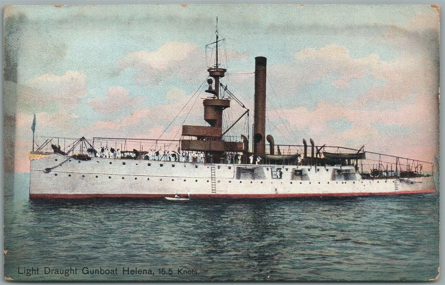 MILITARY SHIP LIGHT DRAUGHT GUNBOAT HELENA ANTIQUE POSTCARD