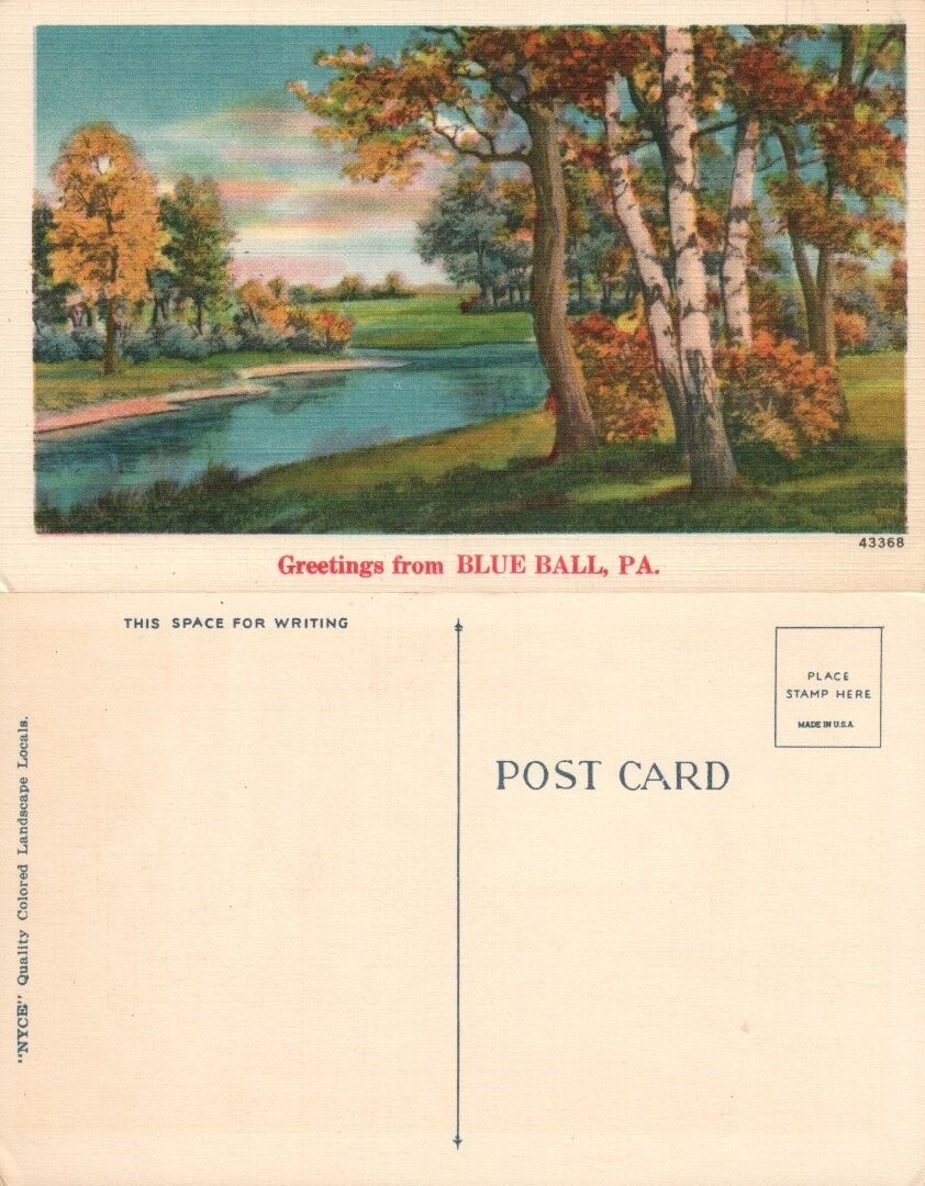 BLUE BALL PA VINTAGE POSTCARD