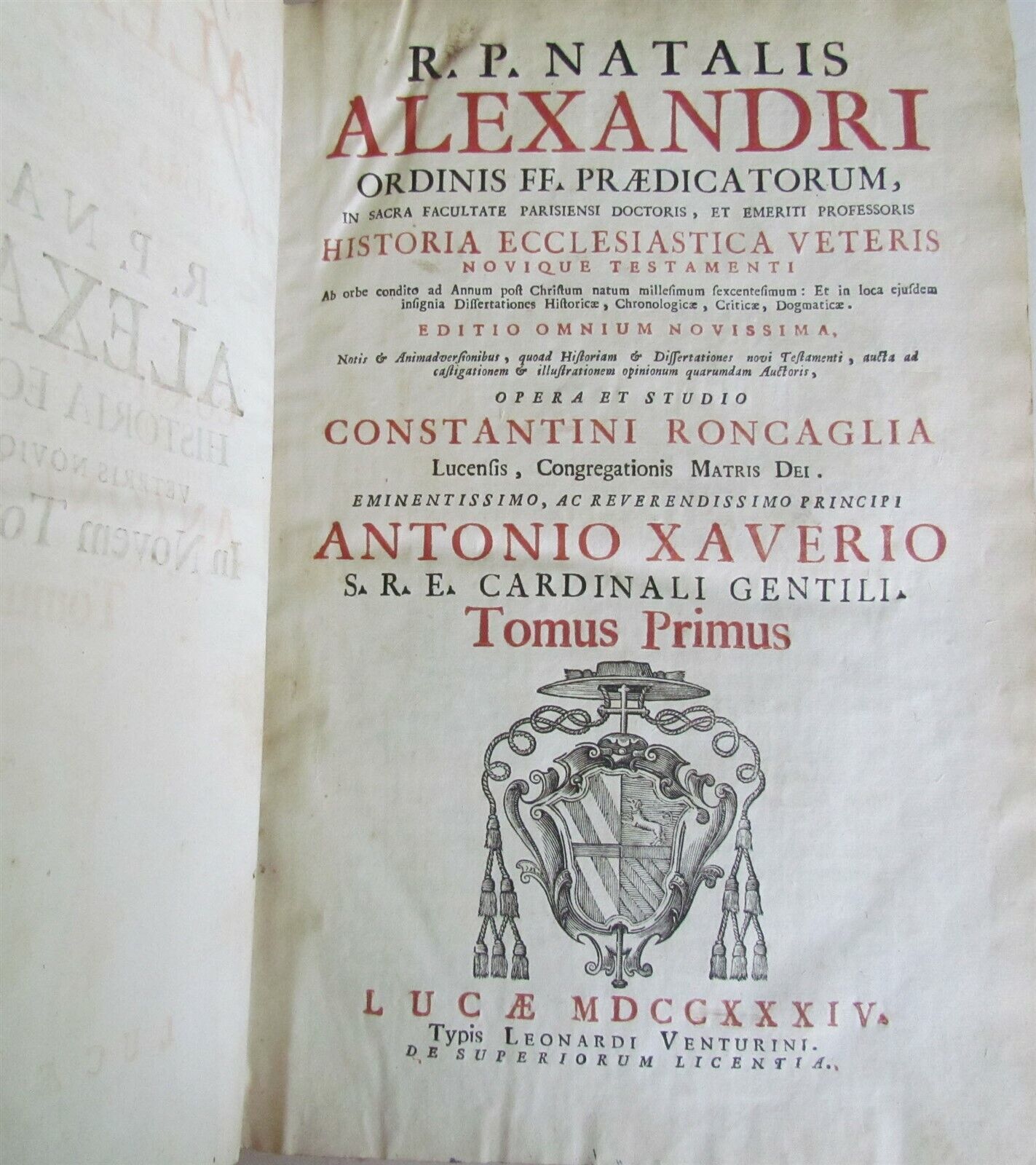 1734 VELLUM BOUND ANTIQUE FOLIO R.P. ALEXANDRI HISTORIA ECCLESIASTICA Vol. 1