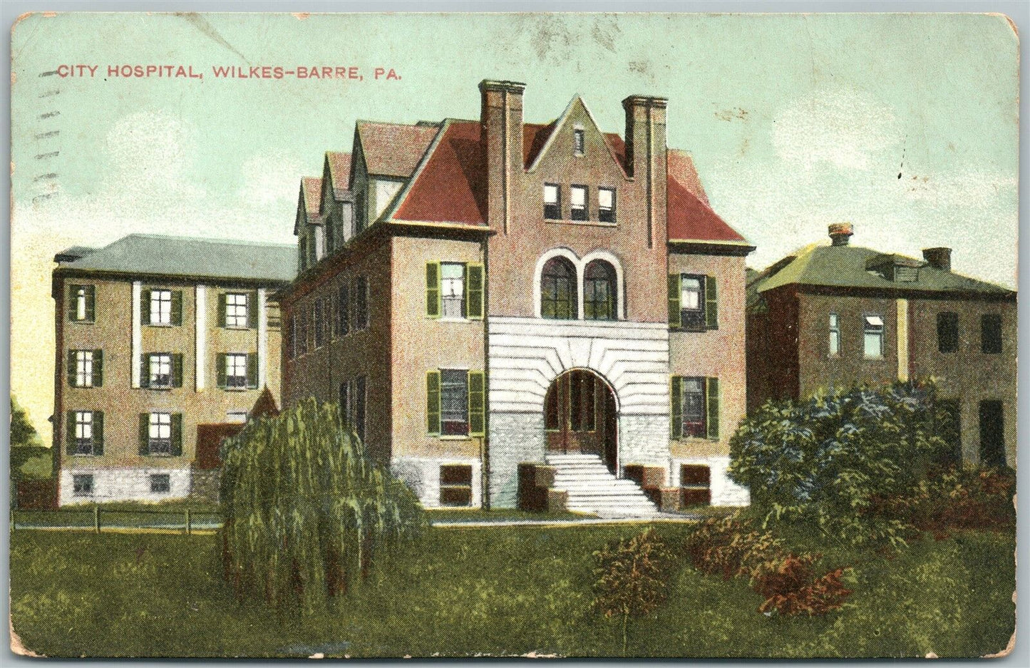 WILKES-BARRE PA CITY HOSPITAL 1908 ANTIQUE POSTCARD