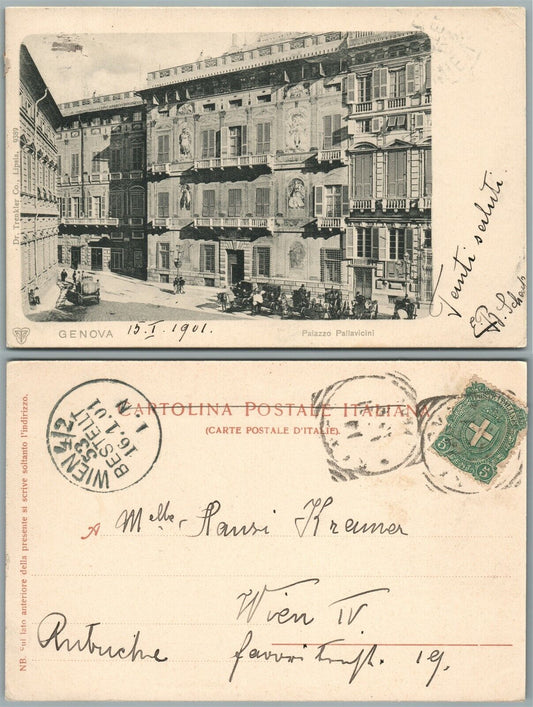 GENOVA ITALY ANTIQUE 1901 POSTCARD w/ STAMP PALAZZO PALLAVICINI GENOA