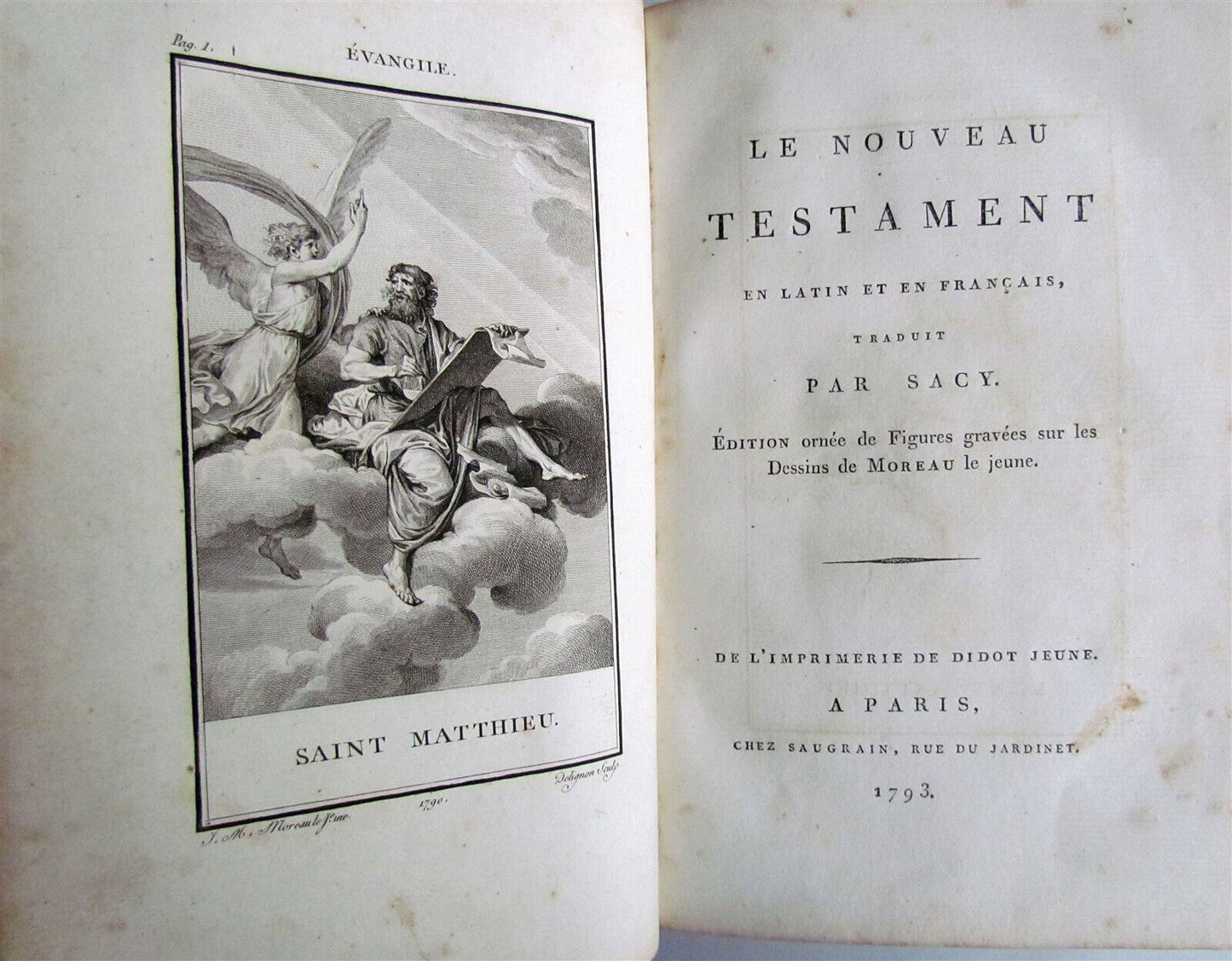 1793 BIBLE 3 VOLUMES ILLUSTRATED FRENCH NEW TESTAMENT antique