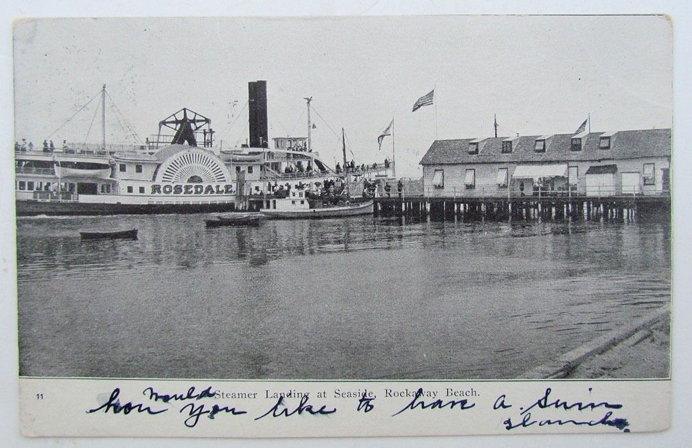 VINTAGE POSTCARD - STEAMER LANDING AT SEASIDE ROCKAWAY BEACH NY