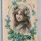 MY VALENTINE THINK OF ME ANTIQUE POSTCARD PRETTY GIRL PRINTED on SILK