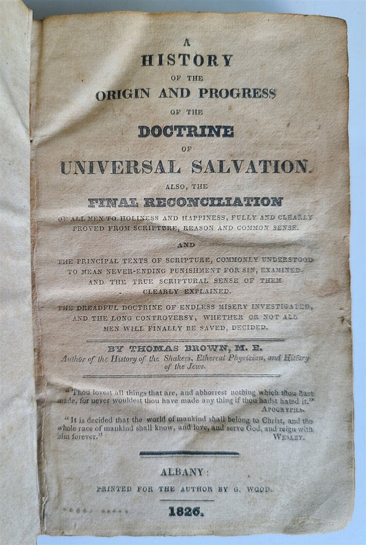 1826 HISTORY of ORIGIN of DOCTRINE of UNIVERSAL SALVATION antique AMERICANA