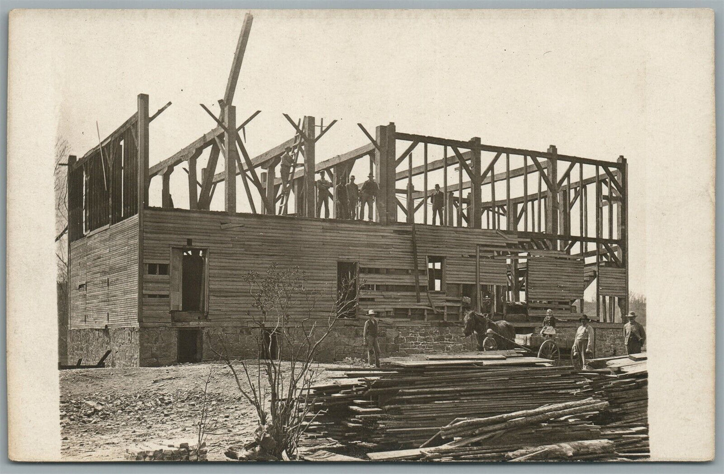 HOUSE CONSTRUCTION ANTIQUE REAL PHOTO POSTCARD RPPC