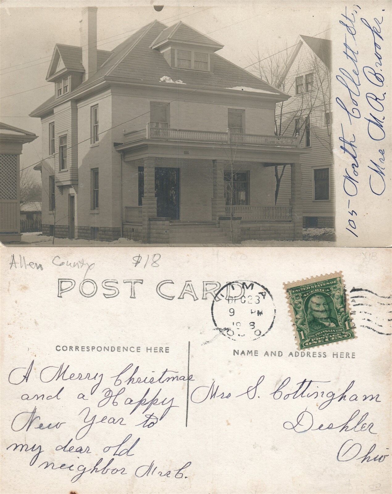 LIMA OH NORTH COLLET STREET REAL PHOTO ANTIQUE POSTCARD RPPC