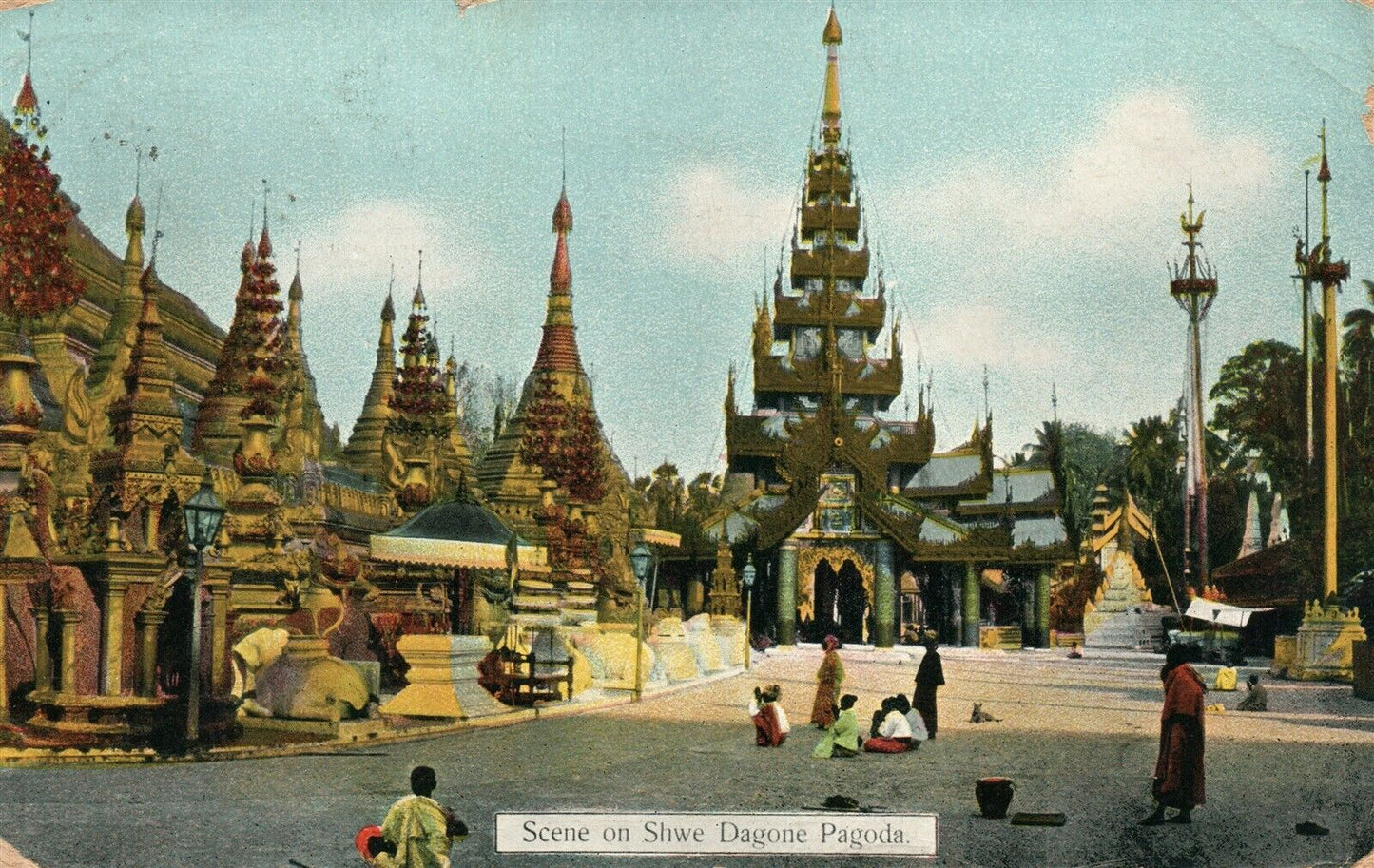 INDIA SHWE DAGONE PAGODA ANTIQUE POSTCARD w/ STAMP