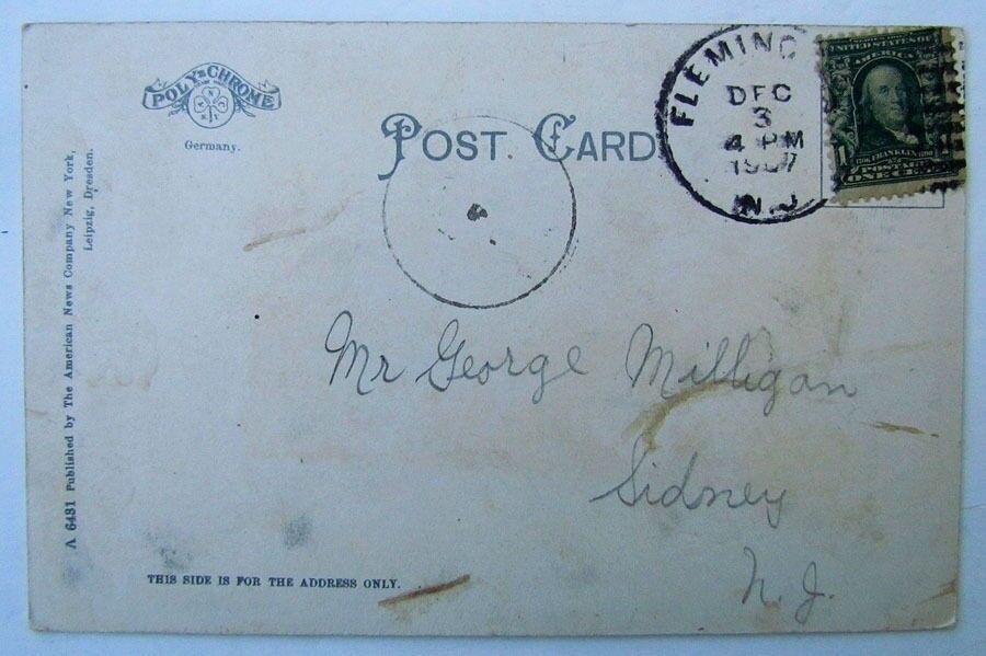 VINTAGE 1907 UNDIVIDED POSTCARD PRESBYTERIAN CHURCH FLEMINGTON NJ New Jersey