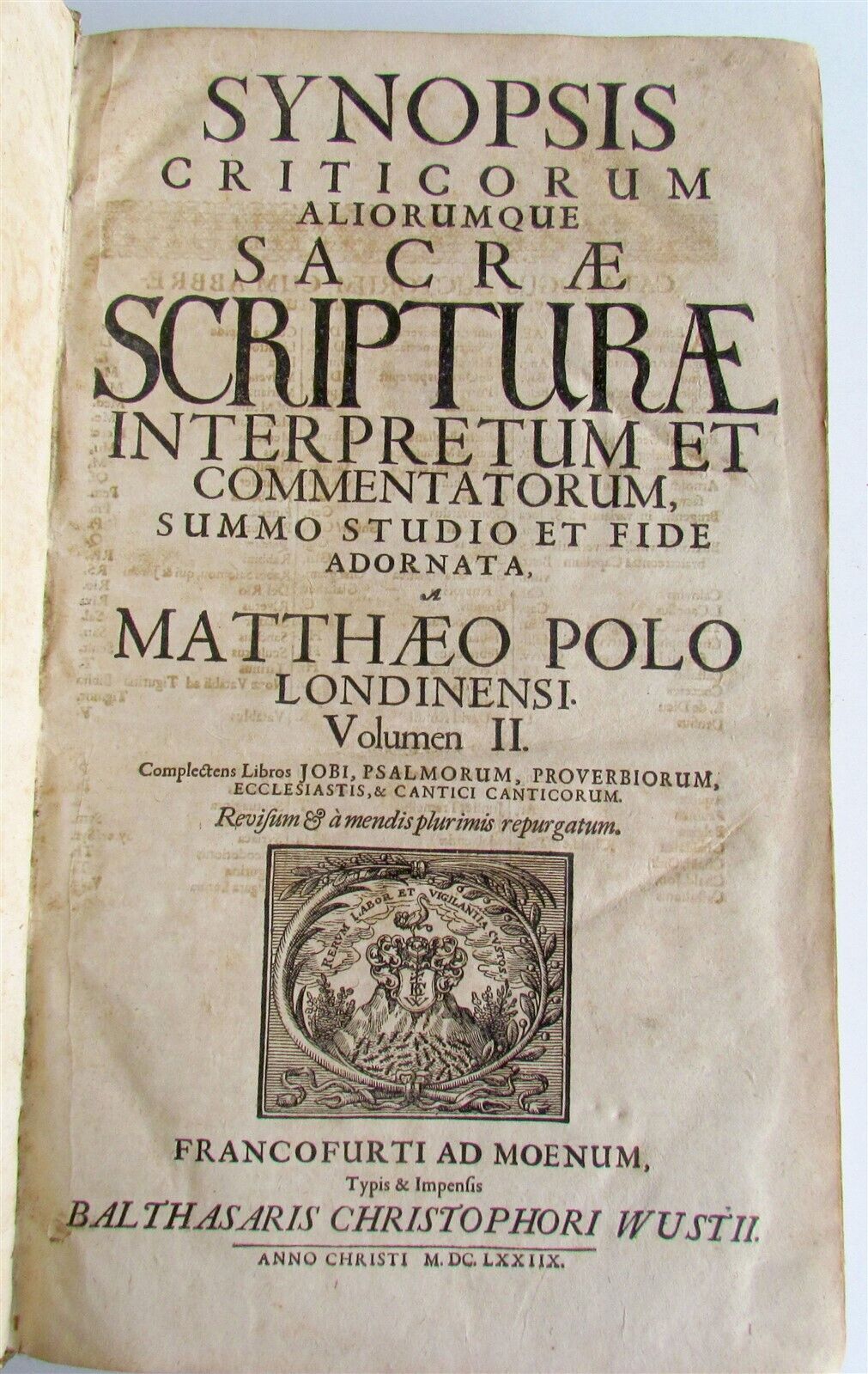 1678 BIBLE COMMENTARY by MATHEO POLO antique PIGSKIN BOUND MASSIVE FOLIO v. II