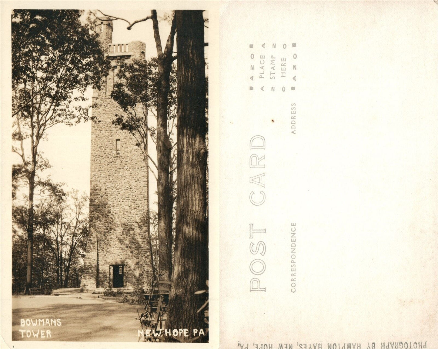 NEW HOPE BUCKS COUNTY PA BOWMANS TOWER ANTIQUE REAL PNOTO POSTCARD RPPC