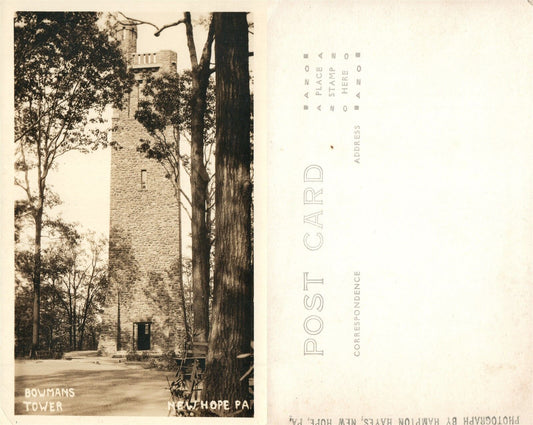 NEW HOPE BUCKS COUNTY PA BOWMANS TOWER ANTIQUE REAL PNOTO POSTCARD RPPC